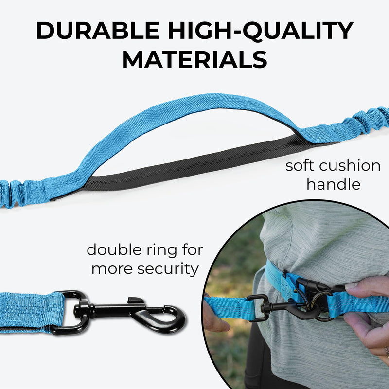 Squirrel Products Hands Free Dog Leash with Hip Belt/Crossbody Strap, Zipper Pouch, and Shock Absorbing Bungee for Walking or Jogging with pet (Blue, Black) Blue and Black - BeesActive Australia