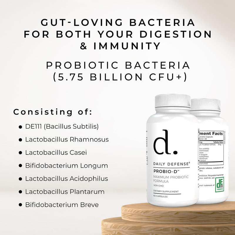 Probiotic Immune Support Supplement - Daily Probiotics for Men with Constipation & Gas - Digestion and Bloating Supplement & Probiotics for Women - 60 Capsules, PROBIO-D