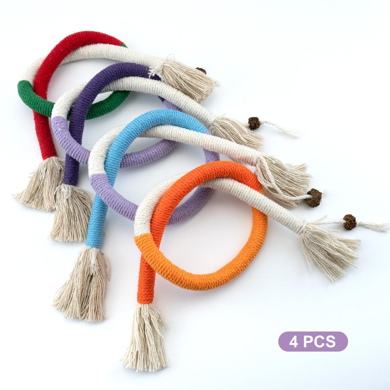 Quacc 4 PCS Cat Chew Toy Bite Ropes with Natural Gall Fruit, Colorful Kitten Chew Rope Interactive Cat Toy Sturdy Chewing Ropes for Cat Teeth Cleaning Stress Release - 27.6" - BeesActive Australia