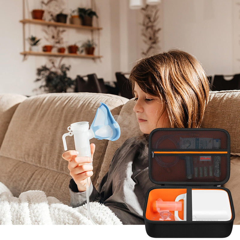 Elonbo Hard Case for Smart Digital Nebulizer Machine/Compression Nebulizer for Breathing Treatment, Portable Home Atomizer Travel Bag, Desktop Asthma Inhaler/Spacer Masks Storage Holder, Black+ Black+ Inside Orange - BeesActive Australia
