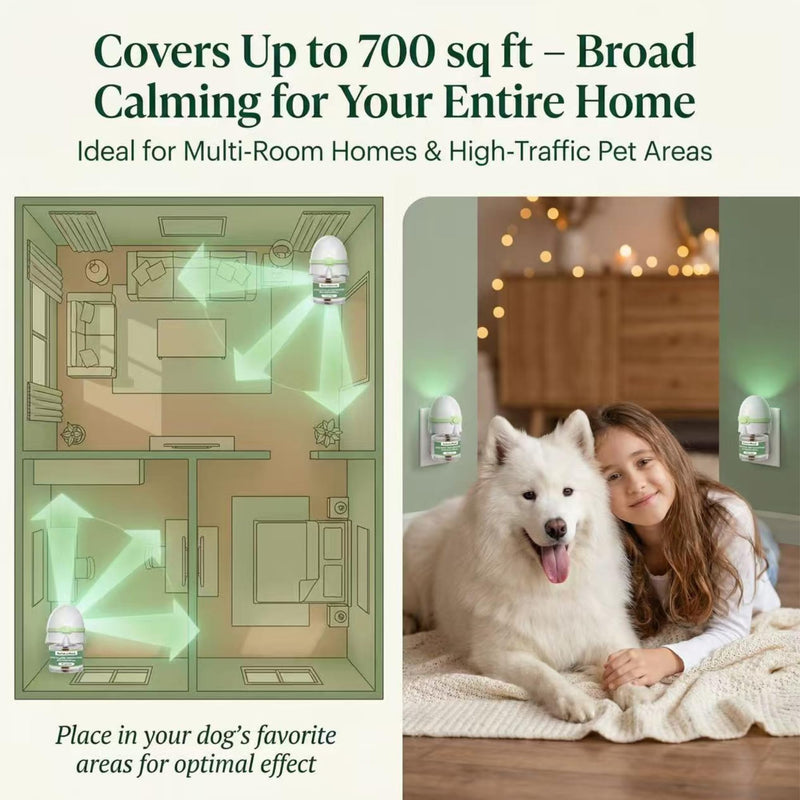 Dog Calming Pheromone Diffuser Kit, Pet Diffuser for Stress Support, Reduces Stress and Promotes Relaxed Behavior, 2 Plug-in & 4 Packs Refill, 120 Day Supply (Non-Toxic, Safe & Inedible), with Light 6 packs - Rocket Diffuser