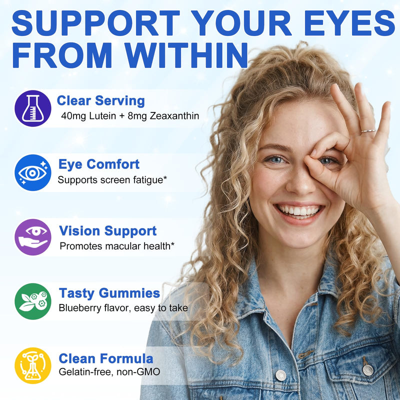 Lutein Gummies with Zeaxanthin, Eye Health Supplement with 40mg Lutein & 8mg Zeaxanthin, Enriched with Vitamins A C E, Daily Vision Support Chewable Gummies, Berry Flavor, 60 Count