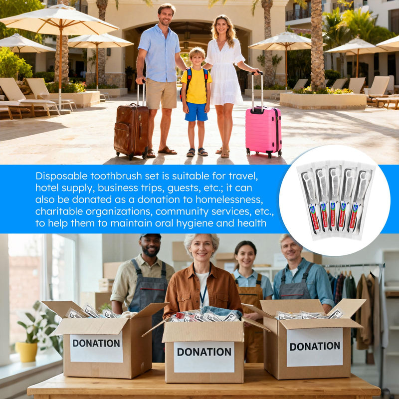 Travel Toothbrushes with Toothpaste, Disposable Toothbrushes, Hygiene Kits in Bulk with Floss Picks, Combs, Individually Packaged, Suitable for Home, Travel, and Hotels (100-PACK) 100 - BeesActive Australia