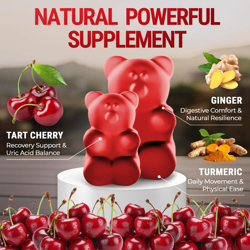 KEY ELEMENTS [Ultra Strength] Tart Cherry Gummies Extract with Turmeric & Ginger - Natural Tart Cherry Supplement for Uric Acid Cleanse Support & Recovery Gummies 60 Count (Pack of 1)