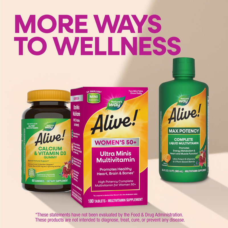 Nature's Way Alive! Women's 50+ Ultra Minis Multivitamin, 180 Mini Tablets | Complete Daily Women's Vitamins, High Potency Formula, Promotes Energy Metabolism and Muscle Function*, with Methylated B12