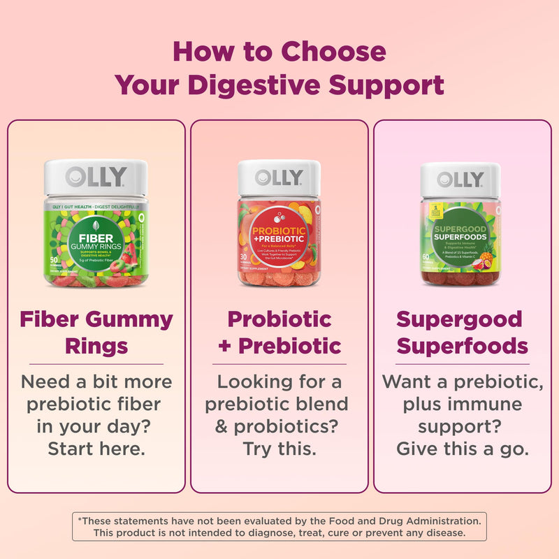 OLLY Fiber Gummy Rings Digestive Health Supplement, Berry Melon - 100 Count 100 Count (Pack of 1)