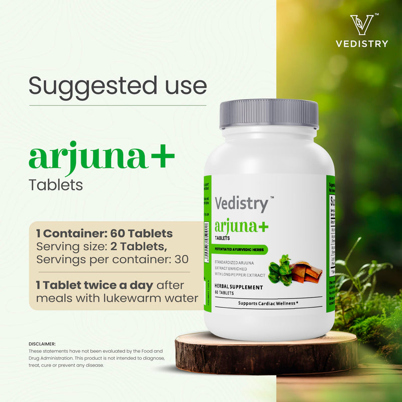 Arjuna+ Bark Extract Supplement | 1100mg Arjuna Tablets with Long Pepper for Heart Health & Blood Pressure Support | Organic Herbal Cardiovascular Supplement | 60 Vegan Tablets