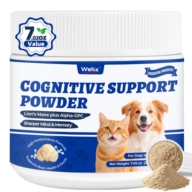 Wellix 7.05oz Natural Cognitive Powder for Senior Dog Supplements - Helps Support Dog Dementia,Boosts Immune System - Lion’s Mane Mushroom,Omega-3,Vitamins for Brain Health Supplements