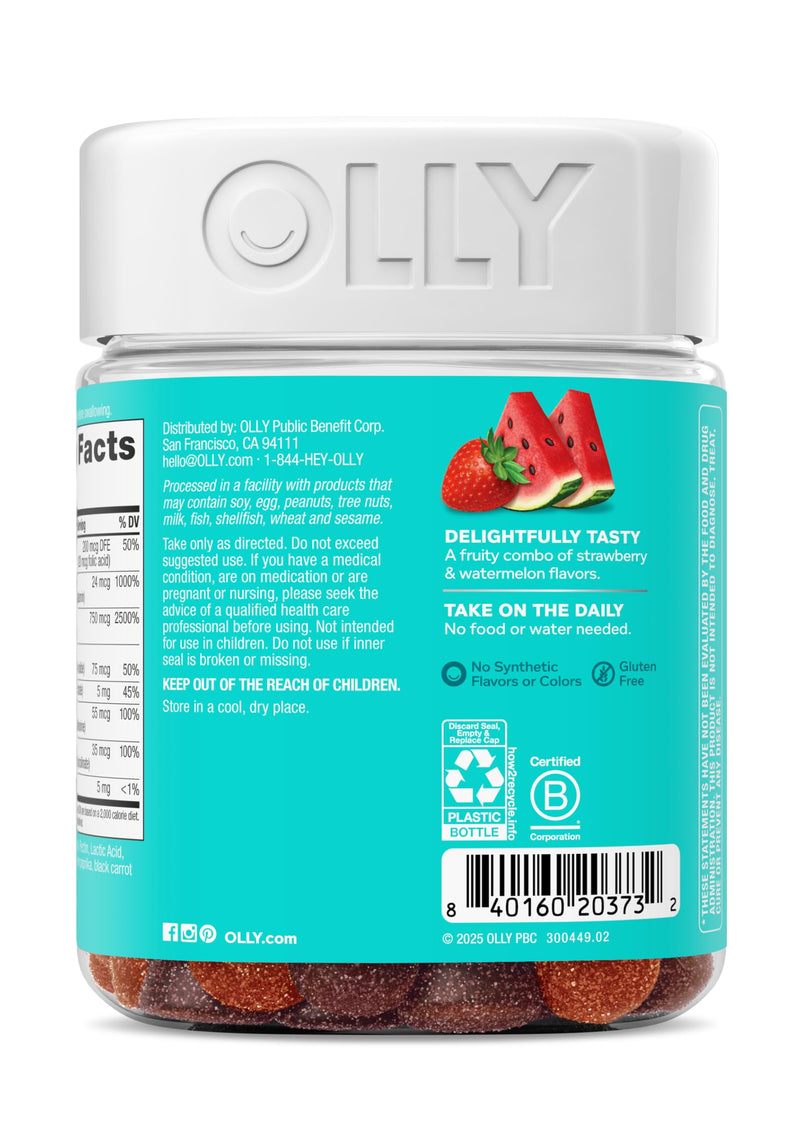 OLLY Teen Girl Multi Gummy, Healthy Skin and Immune Support*, Essential Vitamins, Biotin, Zinc, Chewable Multivitamin, Strawberry Melon Flavored, 50 Day Supply - 100 Count 100 Count (Pack of 1) - BeesActive Australia