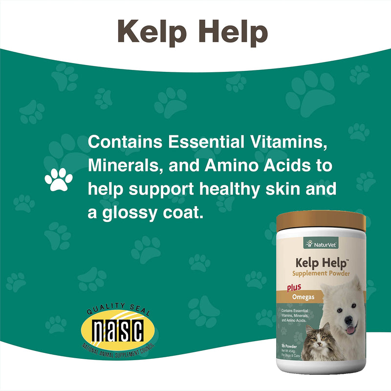 NaturVet Kelp Help Plus Omegas Skin and Coat Supplement for Dogs and Cats, Powder, Made in The USA with Globally Source Ingredients 1 Pound 1 Pound (Pack of 1) - PawsPlanet Australia