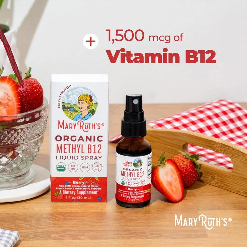 MARYRUTH'S Organic Methyl B12 Spray, 1,500 mcg B12 Per Serving, 1 Fl Oz | Energy Metabolism Support, Gluten Free, Vegan, Non-GMO Berry 1 Fl Oz (Pack of 1)