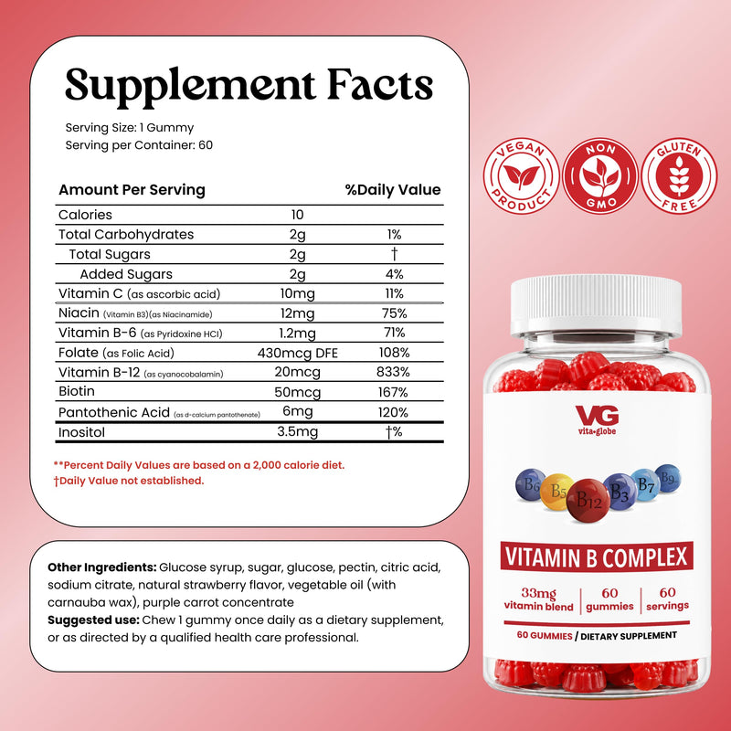 VITA GLOBE Biotin Gummies 5000mcg for Hair Skin Nails Growth, Non-GMO | Extra Strength Mixed Berry Chewables, Hair Growth Support, Vegan Adult Vitamins, 60 Gummies 120 Count (Pack of 1)