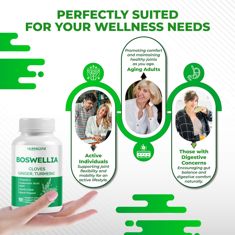 Boswellia with Cloves, Ginger, Turmeric, Vitamin C, Hyaluronic Acid, MSM, Devil's Claw ‚Äì Supports Joint Health, Digestive Wellness* & Nutrient Absorption* ‚Äì Made in The USA 150 count (pack of 1)