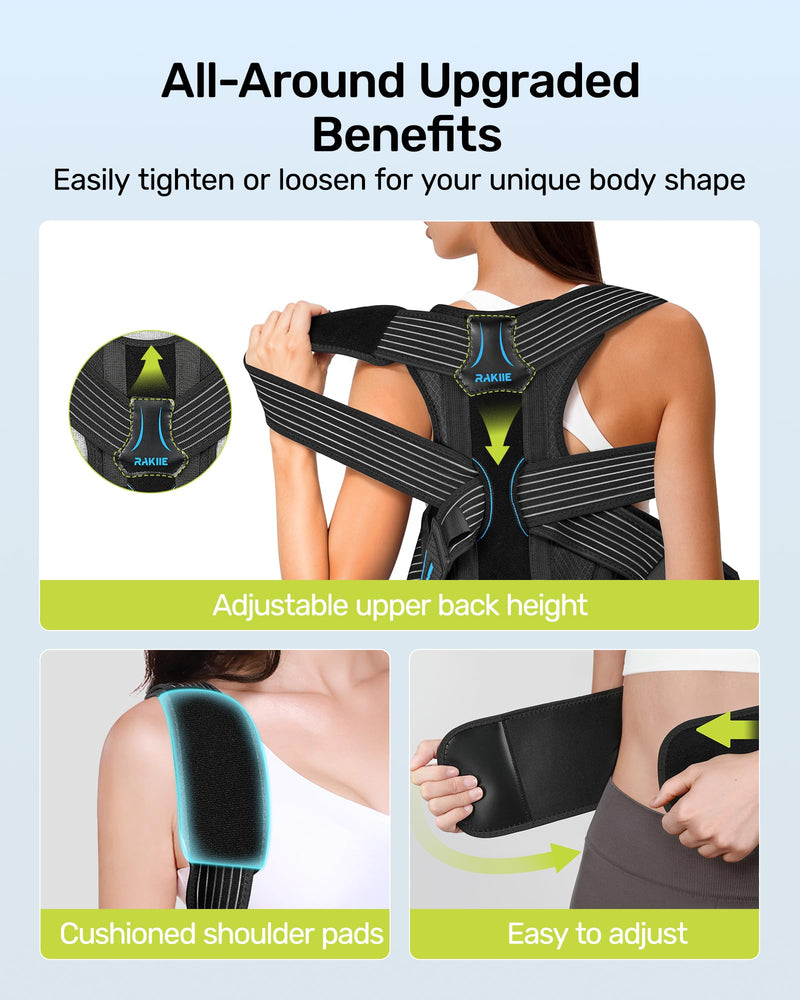 Posture Corrector for Women and Men, Upgraded Back Brace with Enhanced Support, Shoulder Straightener with Cushioned Shoulder Pads & Underarm Pain Relief Strap, Size M (Underbust: 35.4"-41") Black Medium (Upper Waist: 35.4"-41.3")
