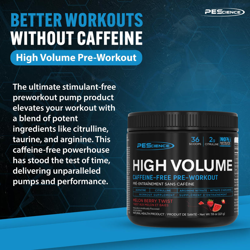 PEScience High Volume Stim-Free Pre Workout, Nitric Oxide Booster with L Citrulline & L Arginine Nitrate, Non-Stim Preworkout for Men and Women, 36 Scoops, Melon Berry Twist - BeesActive Australia
