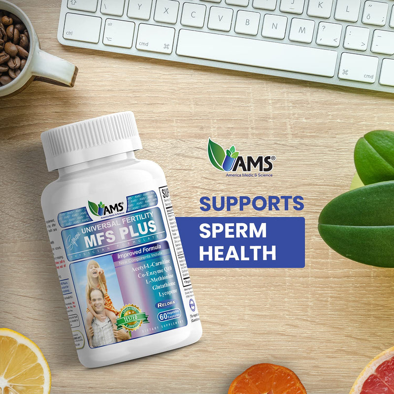 America Medic & Science MFS Plus Fertility Supplements for Men (60 Capsules) Sperm Count Booster, Supports Motility | Natural Preconception Vitamins, Reproductive Aid, with Zinc, CoQ10 60