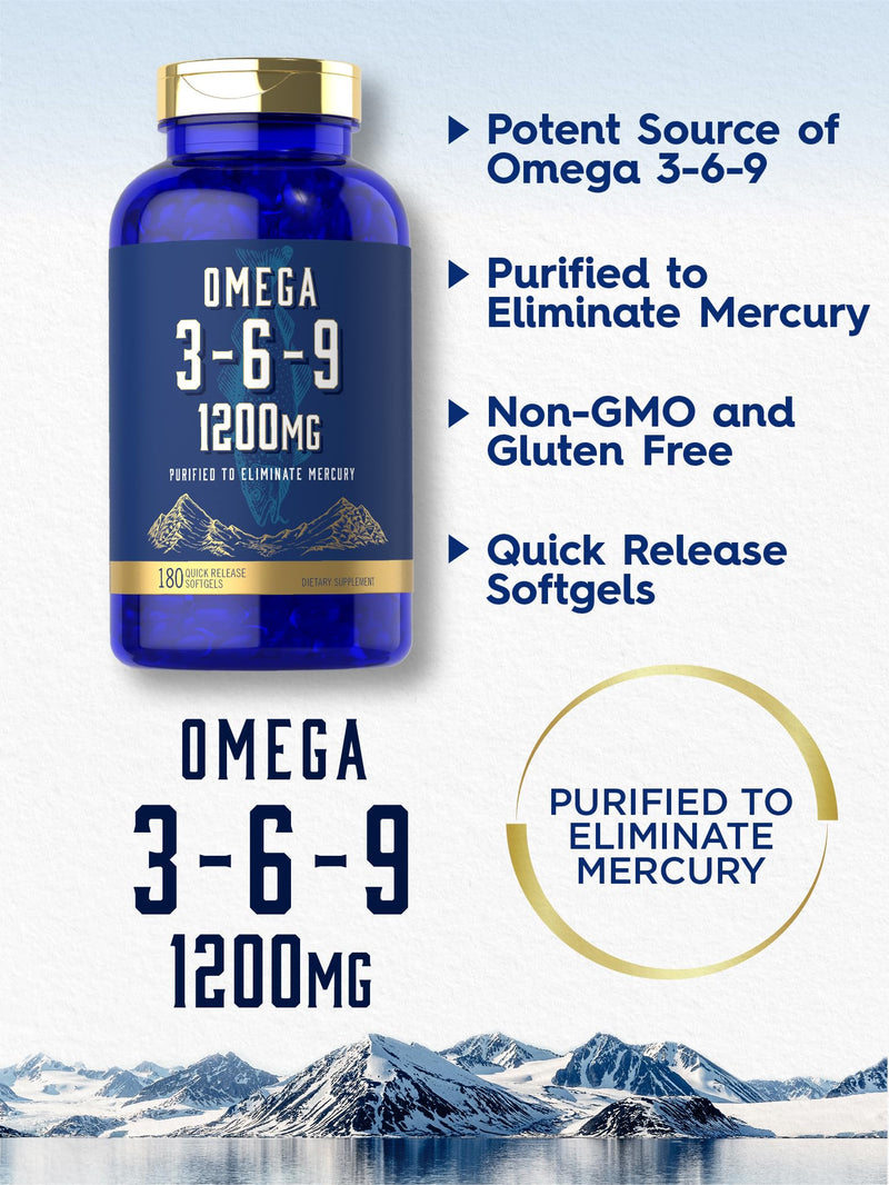 Carlyle Omega 3 6 9 Supplement | 1,200mg | 180 Softgel Capsules | Triple Omega Complex | Fish, Flaxseed & Borage Oils with EPA & DHA | Non-GMO & Gluten Free