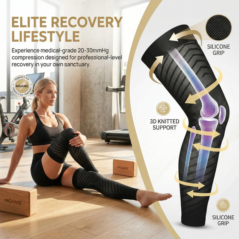 MGANG Full Leg Compression Sleeves for Men & Women, Thigh High 20-30mmHg Graduated Compression Stockings for Thigh Calf Knee Support, Pain, Swelling, Varicose Veins, Running, Sports, 1 Pair, Black 3XL 3X-Large - BeesActive Australia