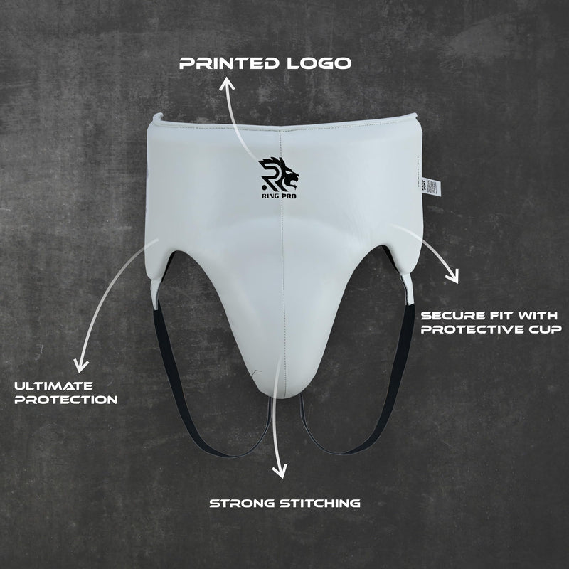 Leather Groin Guard with Protective Cup for Men Boxing MMA Muay Thai Kickboxing Taekwondo and Martial Arts Training Protector White Large - BeesActive Australia