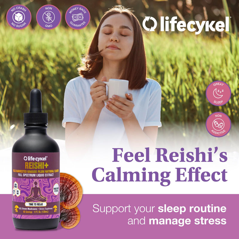 Life Cykel - Reishi Mushroom Extract with Wild Kakadu Plum - Potent Immune & Sleep Support Supplement, Vitamin-C Rich Adaptogen Mushroom Drops - 4 Fl Oz 4 Fl Oz (Pack of 1)