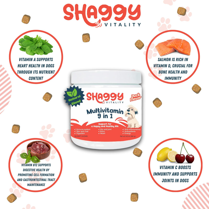 ShaggyVita Dog Vitamins and Supplements 9 in 1 for Immune System, Skin & Coat, all Ages - Dog Skin and Coat Supplement - Dog Supplements & Vitamins - Multivitamin for Dogs - Dog Vitamins Multivitamin - BeesActive Australia