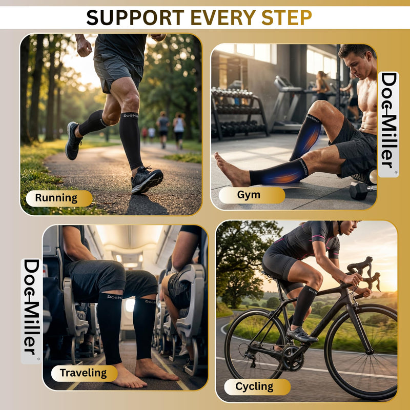 Doc Miller Calf Compression Sleeve for Petite Women & Men, 20-30mmHg, Footless Leg Sleeve Brace for Varicose Veins, Pregnancy, Running & Cycling, Knee-High, Shin Splints, Recovery, 1 Pair Large Beige - BeesActive Australia
