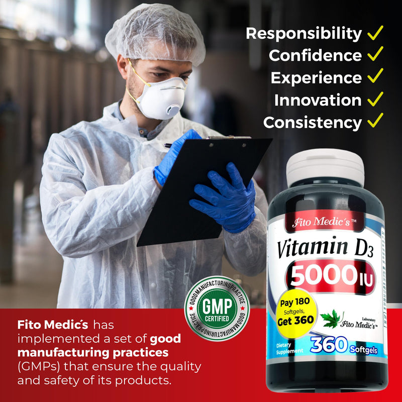 FITO MEDIC'S Lab - Vitamin d - 5000 IU of - Vitamin d3-360 Softgels - Vitamin d3 5000 iu - for Bone, Teeth, Muscle and Immune Health Support, Ultra high Absorption, vitamina d3.