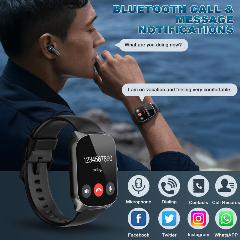 Smart Watch for Men Women, 1.95'' HD Curved Screen Smartwatch(Answer/Make Call), Fitness Tracker with 112 Sport Modes, IP68 Waterproof Fitness Watch with Heart Rate/Sleep Monitor/Pedometer/Calories Black