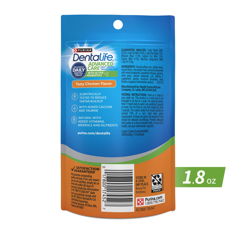 Purina DentaLife Made in USA Facilities Cat Dental Treats, Tasty Chicken Flavor - (Pack of 10) 1.8 oz. Pouches 1.8 Ounce (Pack of 10) - PawsPlanet Australia