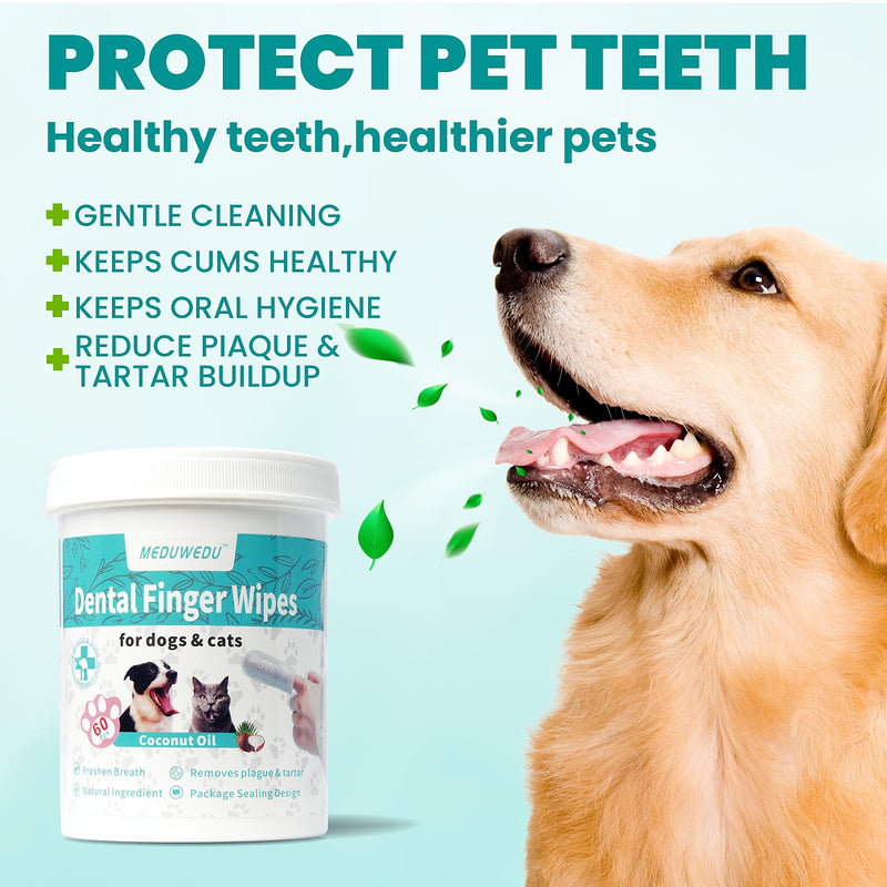 MEDUWEDU Oral & Facial Care Set – Mint Dental Finger Wipes + Cotton Swabs for Dogs & Cats