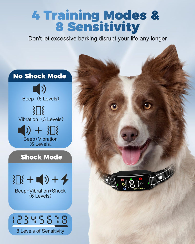 Dog Bark Collar - Automatic Anti Barking Collar with 8 Sensitivity, Rechargeable Smart Bark Shock Collar for Small/Medium/Large Dogs, Waterproof Bark Training Collar with Beep Vibration Harmless Shock - BeesActive Australia