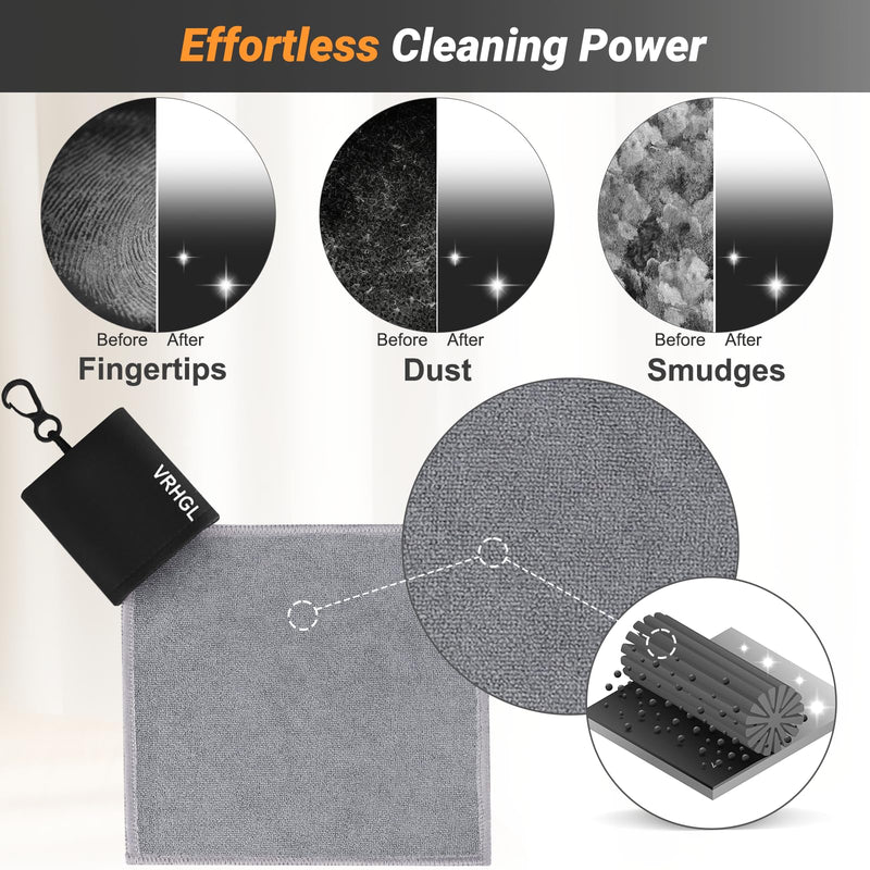 2 Sided Glasses Cleaning Kit,Portable Glasses Cleaner Cloth Keychain,Reusable Microfiber Eye Glasses Lens Cleaning Cloth Wipes Kit with Pouch,Black,6X 6-Inch Black