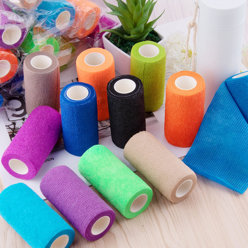 BQTQ 24 Rolls Self Adherent Wrap 4 Inch Self Adhesive Bandages Wrap Stretch Bandage Tape Self Stick Bandage Wraps for Wrist Ankle Swelling Sprains(12 Colors) Rainbow Color - BeesActive Australia