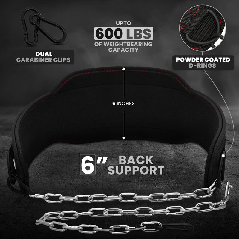 RDX Dip Belt for Weight Lifting, Heavy Duty 36 Inch Adjustable Steel Chain, Dipping Belt Chin Pull Ups Gym Training Bodybuilding Powerlifting Fitness Workout, 6” Padded Neoprene Back Support Men Women Black
