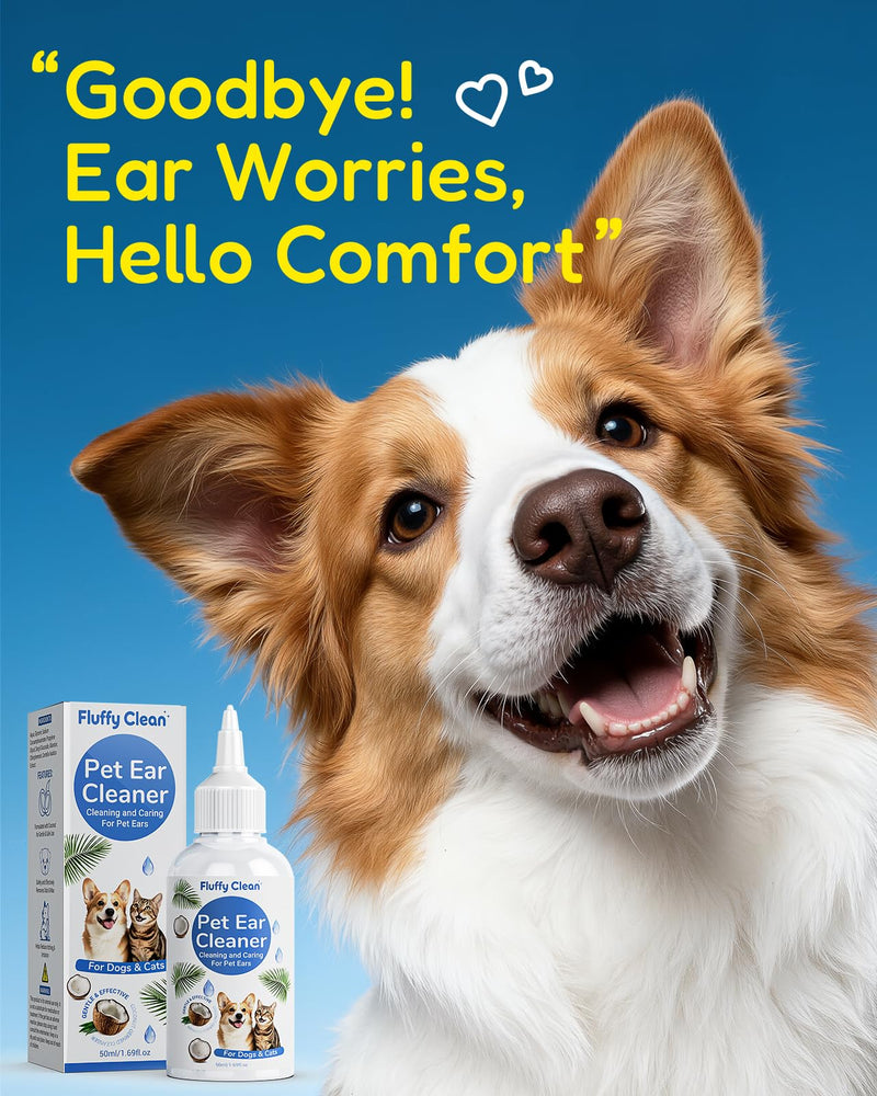 Ear Cleaner for Dogs & Cats - Gentle Non-Irritating Formula, Ear Cleaning & Care for All Ages, Removes Built-up Wax, Discharge, Dirt & Debris - 1.69oz Travel Size White & Blue-1.69 OZ 1.69 Oz (Travel Size)