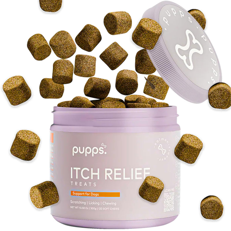 Pupps Itch Relief Dog Treats – 120 Natural Anti-Itch Chews for Dogs | Soothes Itchy Skin, Paws & Ears | With Colostrum, Turmeric & Salmon Oil | Allergy & Skin Support | Vet Approved, UK Made 120 x Chews