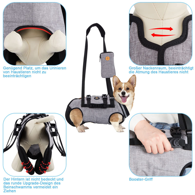 Ownpets Carrying Aid Harness, Lifting Harness for Small Dogs, Sling for Small Dogs, Full Body Harness, Dog Carrier Bag with Shoulder Strap, Soft, Waterproof, Adjustable, Grey, M - BeesActive Australia