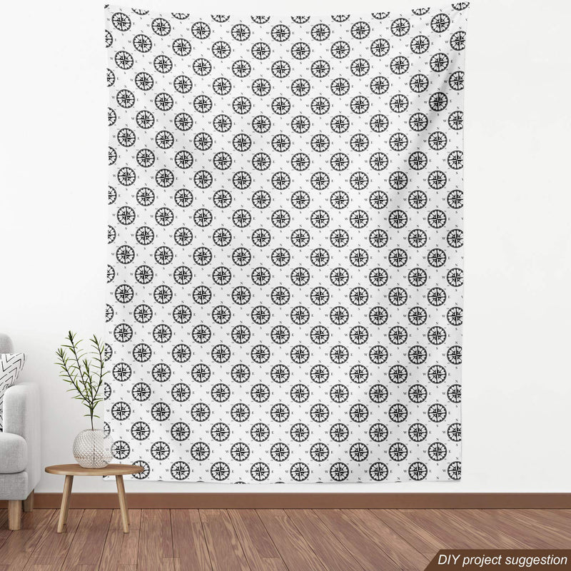 Lunarable Compass Fabric by The Yard, Ornate Compass Directions Pattern in Retro Monochrome Style Art Print, Decorative Fabric for Upholstery and Home Accents, 2 Yards, Ecru Black Upholstery Fabric 2 yards - BeesActive Australia