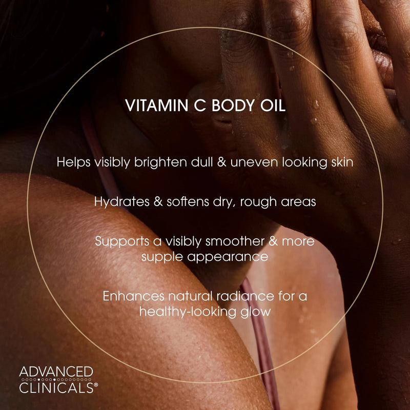 Advanced Clinicals Vitamin C Brightening Body Oil For Women & Men | Vitamin C Glow Oil Skin Care Body Moisturizer With Vitamin E + Botanicals To Help Improve Look Of Dark Spots + Dry Skin, 12 Fl Oz 12 Fl Oz (Pack of 1)