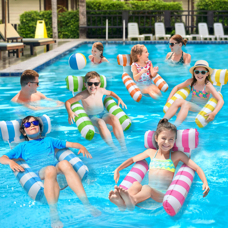 Pool Floats Kids, Meegoo Pool Lounge Chairs 3 Tubes Floaties Water Hammock Inflatable Pool Toys for Kids Ages 8-12 for Summer Party Beach Vacation Essentials Blue Rose Red-2 Pack