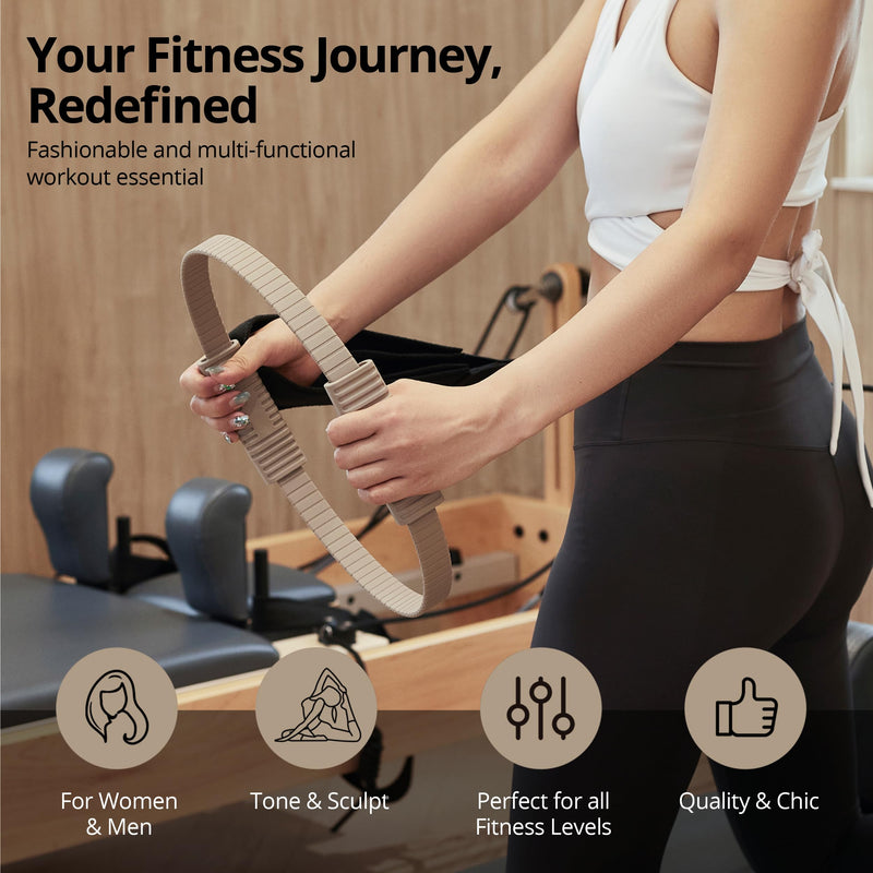 Build & Fitness Pilates Ring – 13.5 inch Magic Circle for Toning Thighs, Core, and Arms – Lightweight, Durable Silicone & Fiberglass Construction for Modern Home, Studio & Travel Workouts Mocha