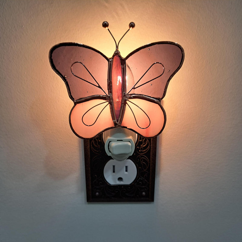 Gift Essentials Pink and Purple Butterfly Plug in Night Light - Stained Glass Nightlight with On/Off Rocker Switch - Includes One 4 Watt Replaceable Incandescent Warm Glow Bulb - BeesActive Australia