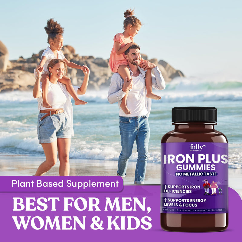 Iron Gummies Supplements for Adults (Women, Men) and Kids – Grape Flavor- Supports Anemia, Energy and Focus Levels – 200 Count 100 Count (Pack of 2)