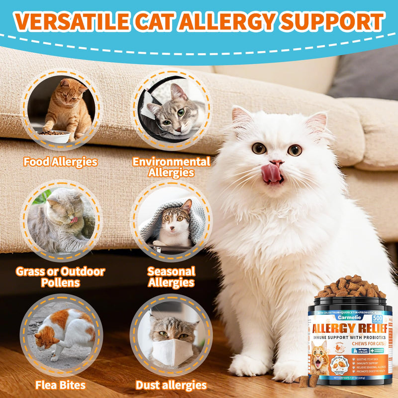 Carmelie Dog Yeast Relief Liquid + Cat Allergy Chews Bundle, 60ML + 500 Chews – Plant-Based Yeast, Colostrum & Probiotics for Dogs & Cats – Itch Relief & Allergy Support