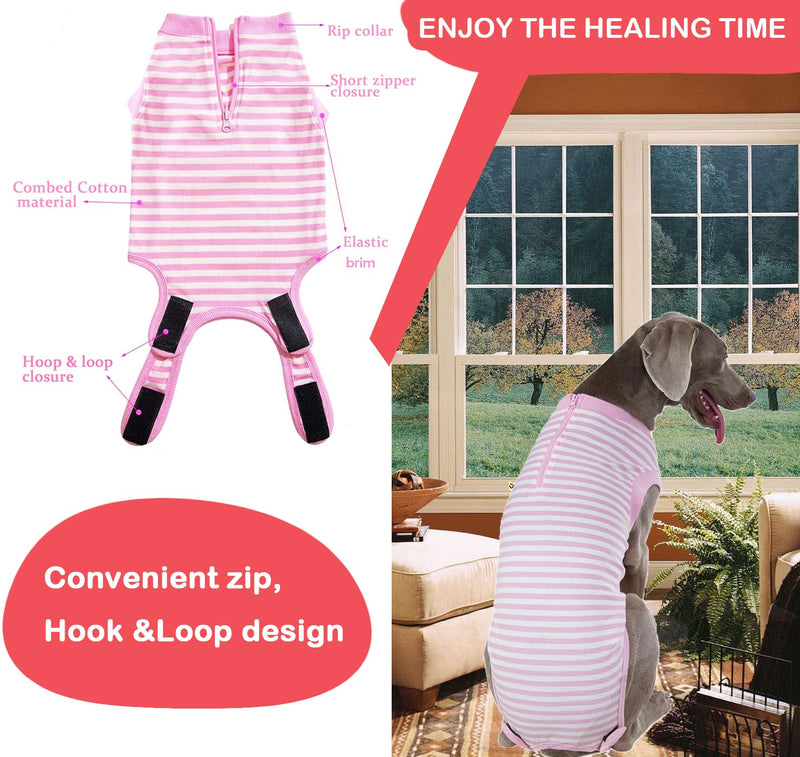 Wabdhally Dog Surgery Recovery Suit for Female Spay,Surgical Recovery Suit for Small Female Dogs,Soft Combed Cotton,Striped Pink Onesie S Pink-White Striped - BeesActive Australia