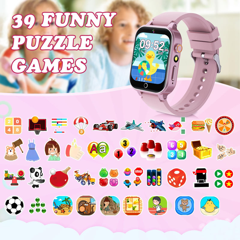Kids Smart Watch with Camera, Video, Music Player, Alarm Clock, Stopwatch, Calendar, Pedometer, 1.54'' HD Touchscreen, Shockproof, IP68 Waterproof for Girls Boys 6-12 Years Old (Pink) Pink