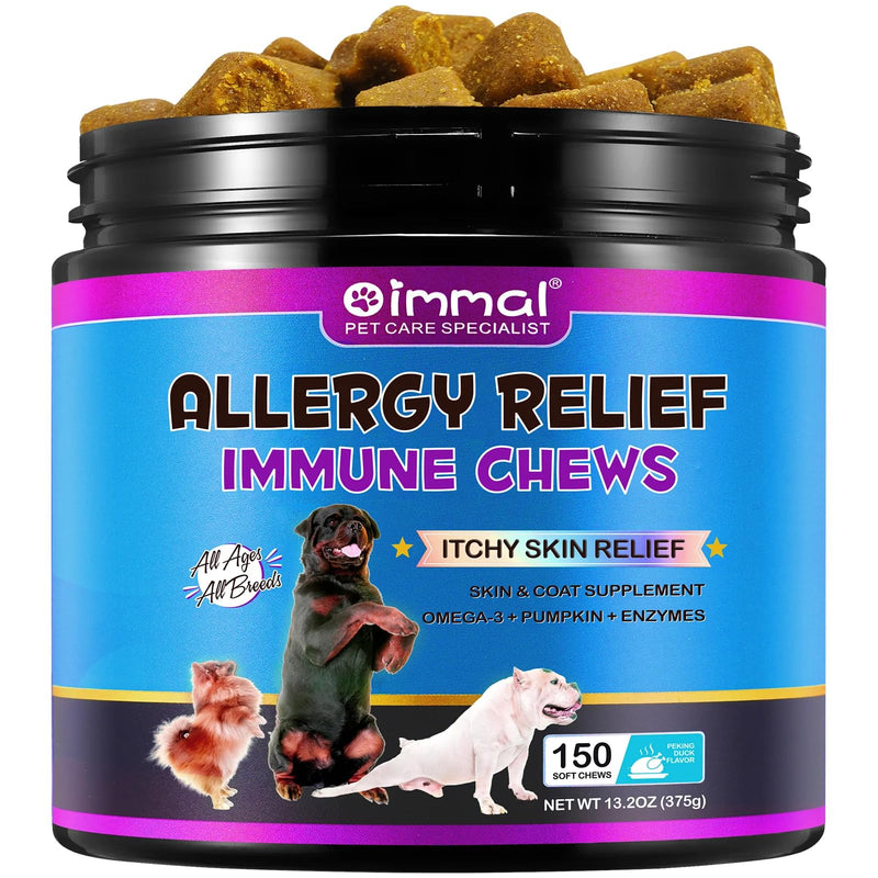 Dog Allergy Relief, Allergy Tablets for Dogs, Itch Remedies for Dogs with 150 pcs, Dog Anti Itchy Skin Relief, Immunity Treats for All Breeds and Sizes