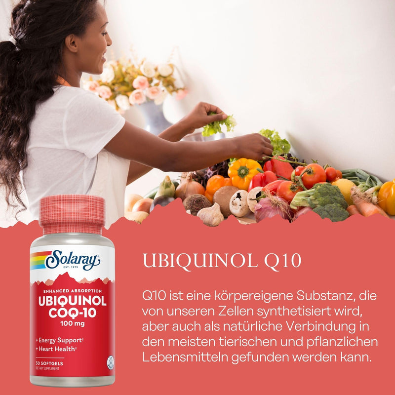 SOLARAY Ubiquinol CoQ-10 100mg Enhanced Absorption Softgels, 30 Softgels | Ubiquinol CoQ10 Supplement for Men and Women, Coenzyme Q10