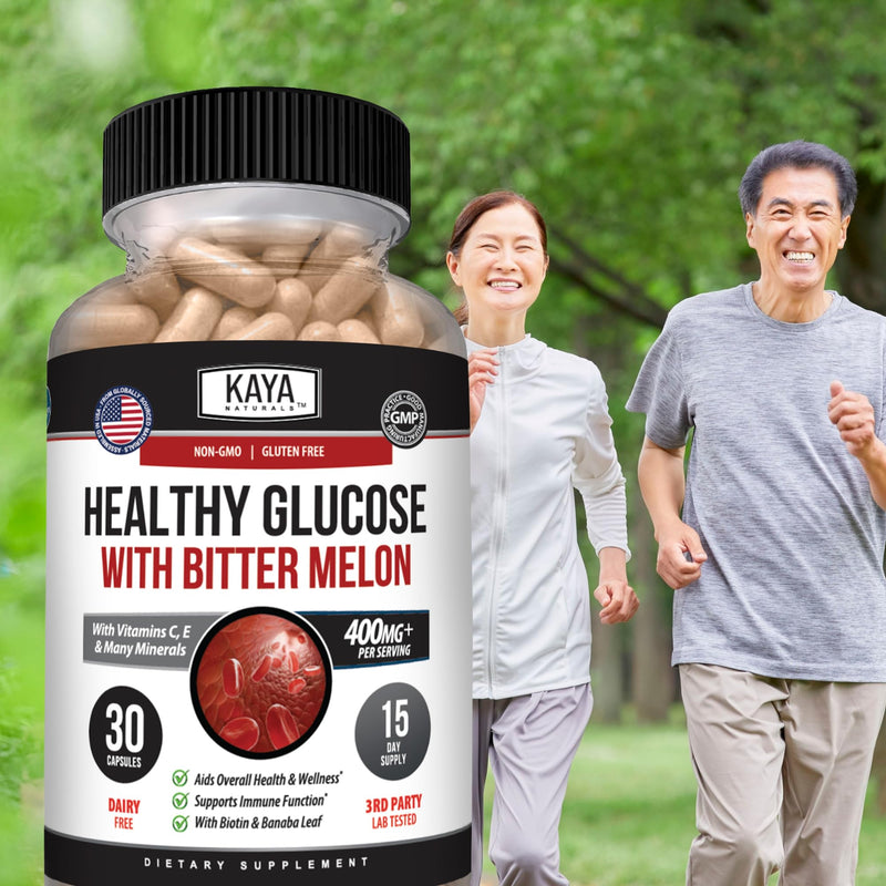 Kaya Naturals Healthy Gluco with Bittermelon Supplement | Support Healthy Levels and Function, 20 Herbs Vitamins and Minerals, Alpha Lipoic Acide, Cinnamon, Vitamin C & E, Non-GMO (30 Count)