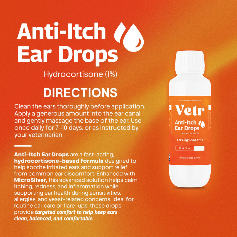 vetr Anti-Itch Ear Drops for Dogs - Topical Ear Comfort Support Solution - 2 oz (60mL) - Vet-Formulated in USA
